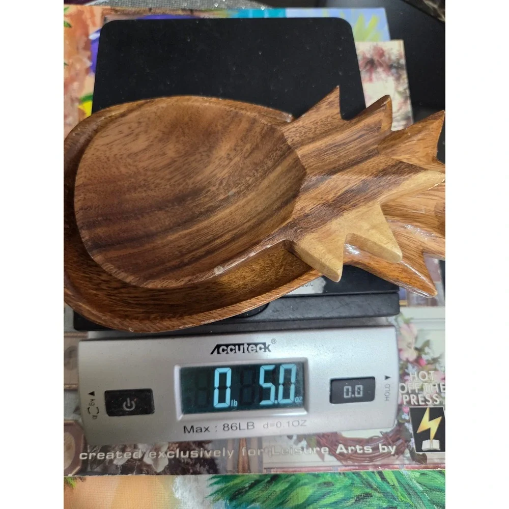 Hawaiian Hand Carved Acacia Wood Pineapple Shaped Trinket Dish Spoon Rest Set